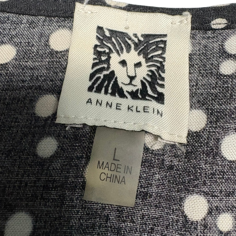 Anne Klein Blouse L Black White Polka Dot V-Neck Ruffle Cuff Long Sleeve Top - Picture 3 of 7
